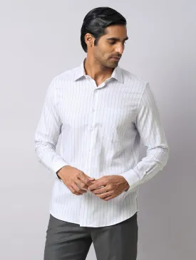 100% Cotton White Striped Slim Fit Full Sleeve Formal Shirt