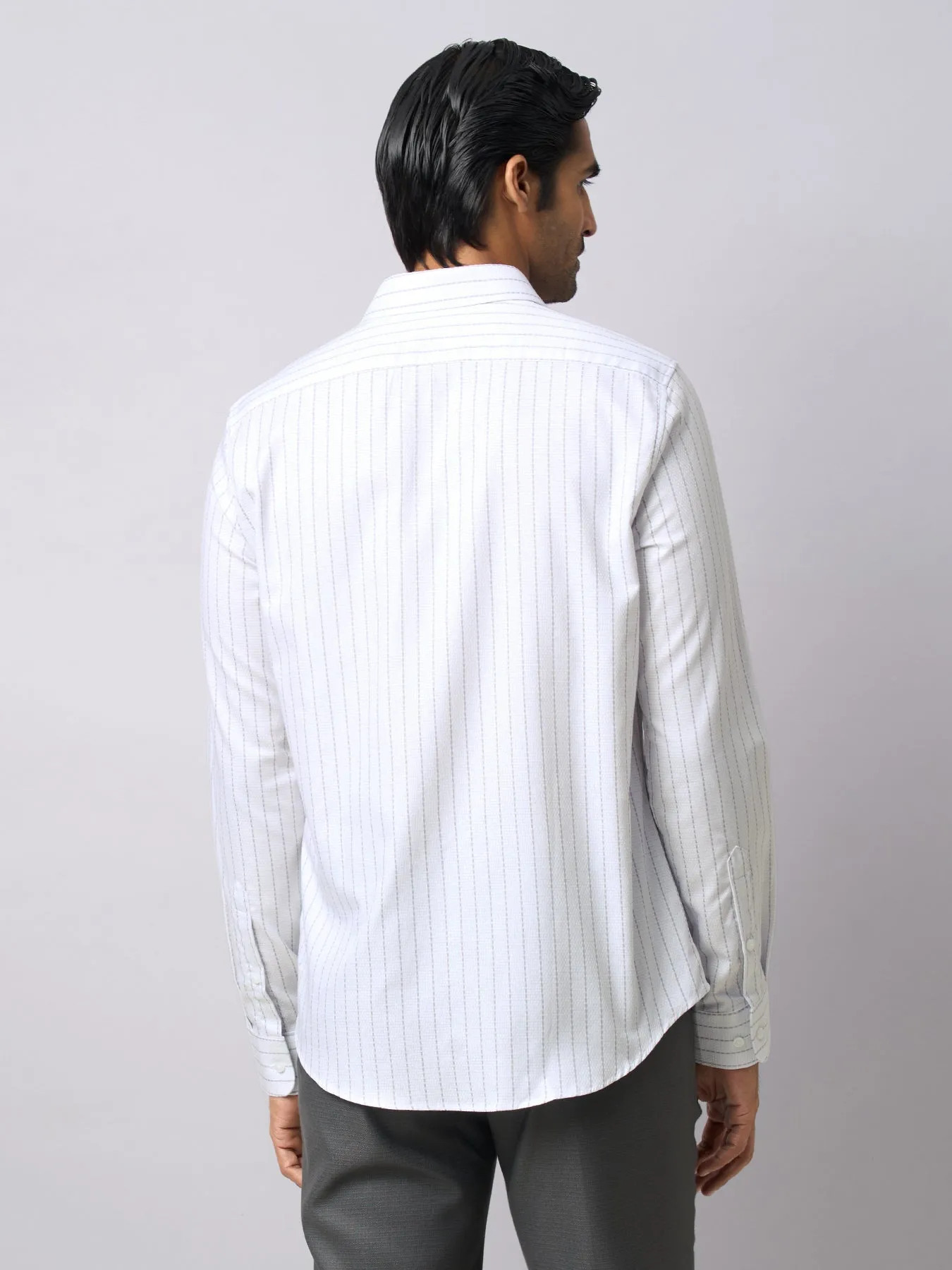 100% Cotton White Striped Slim Fit Full Sleeve Formal Shirt