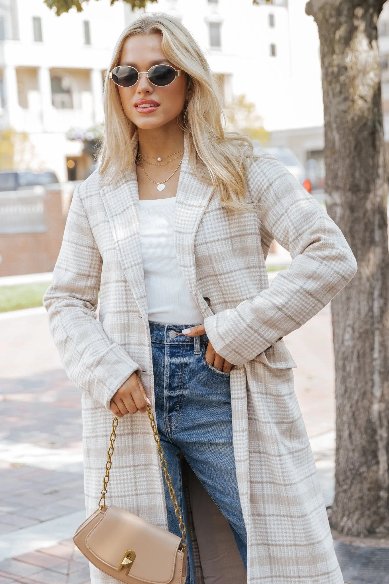 After Fall Tan Plaid Trench Coat - FINAL SALE