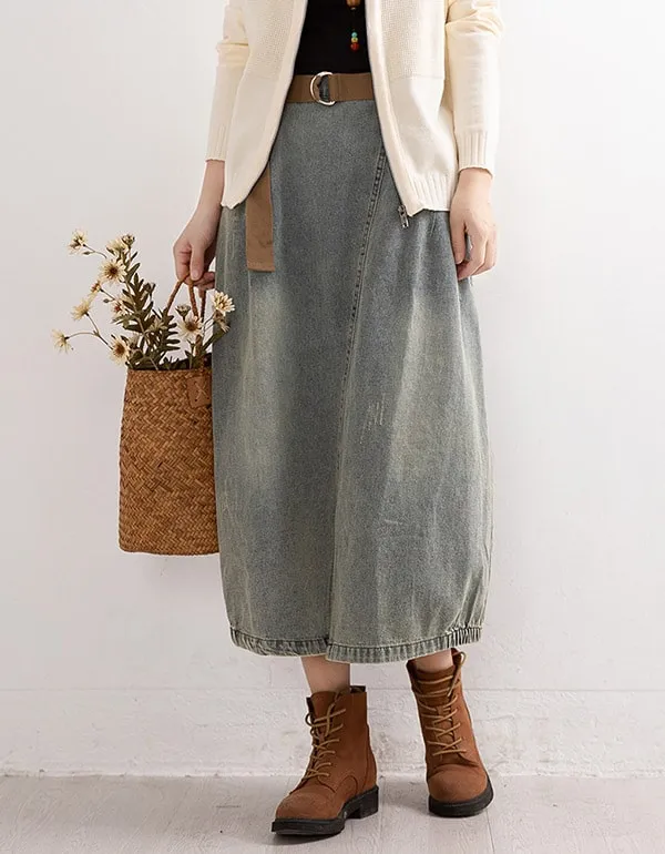 Autumn Retro Denim Mid-length Skirt