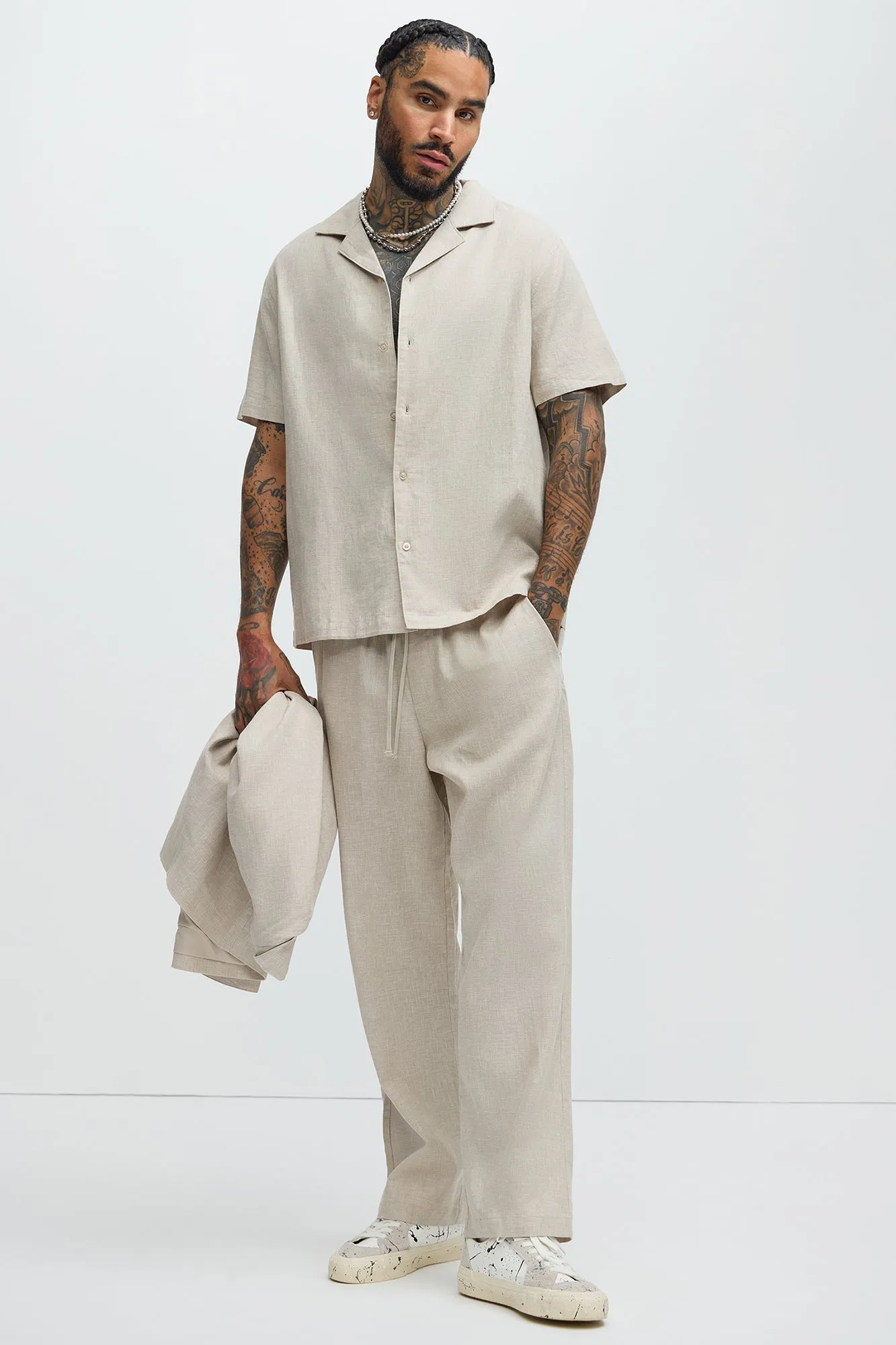 Bahamas Straight Linen Pants - Stone