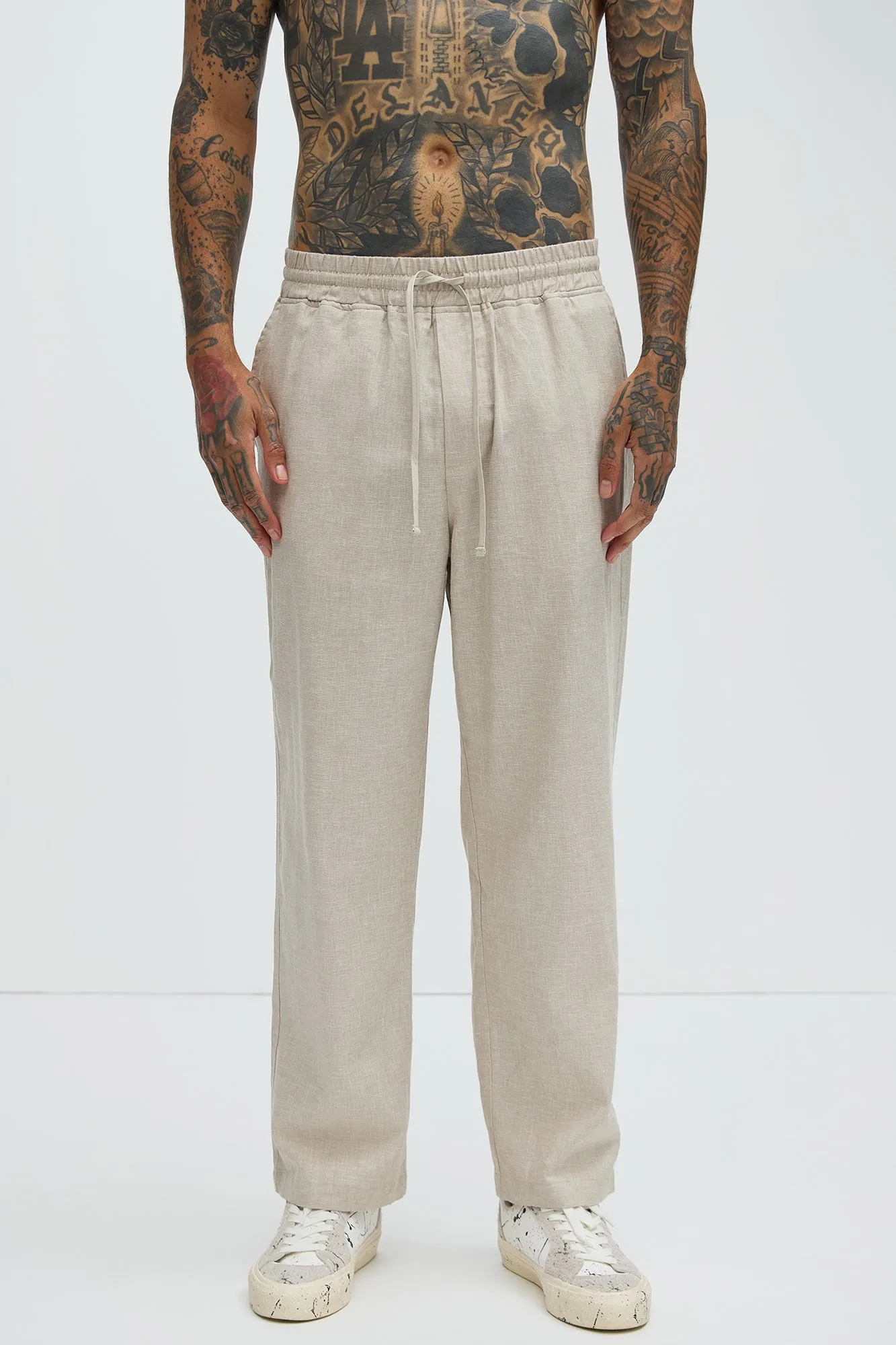 Bahamas Straight Linen Pants - Stone