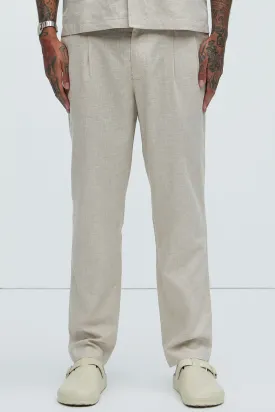 Bahamas Straight Pleated Linen Trousers - Stone