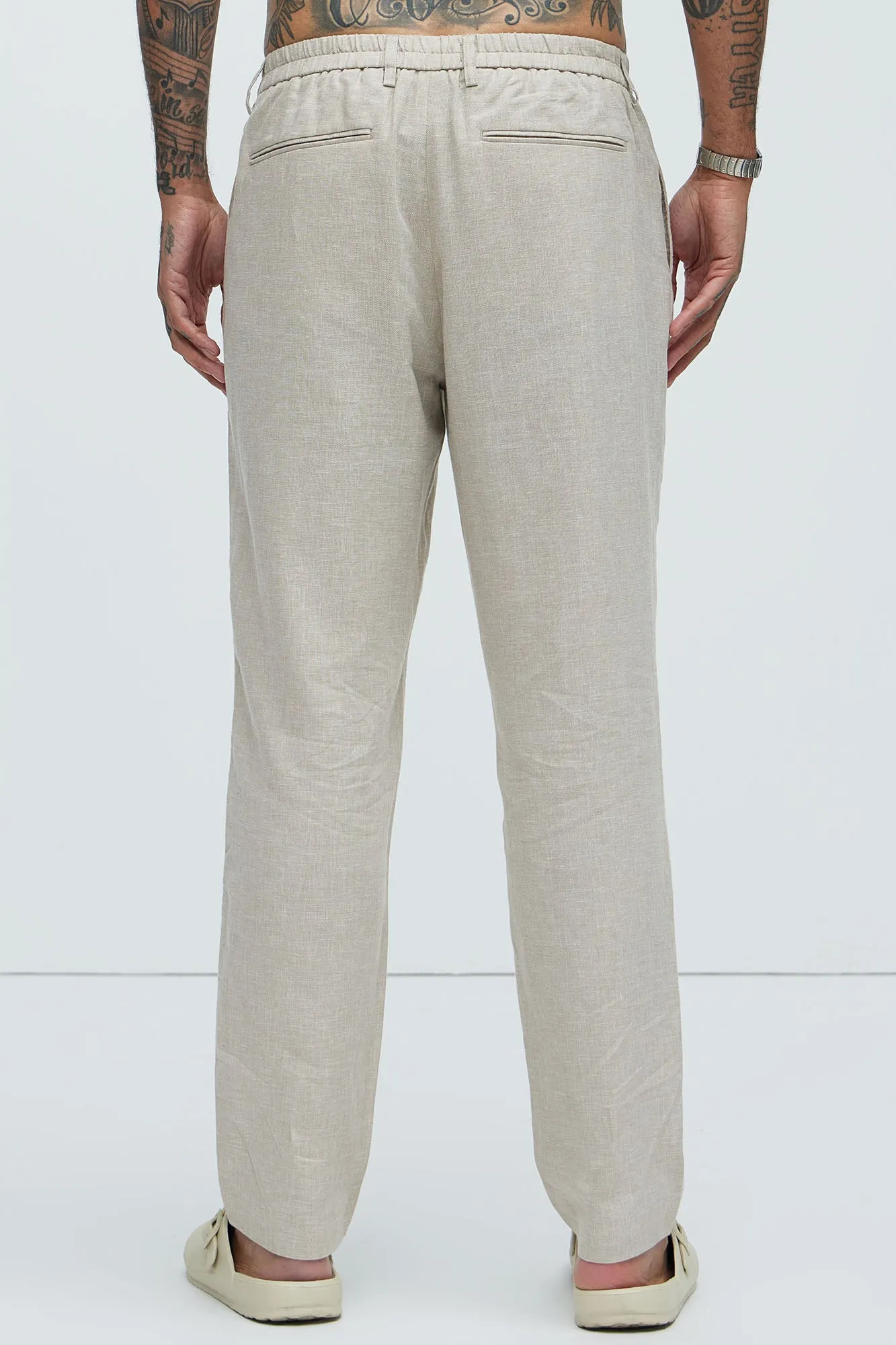 Bahamas Straight Pleated Linen Trousers - Stone