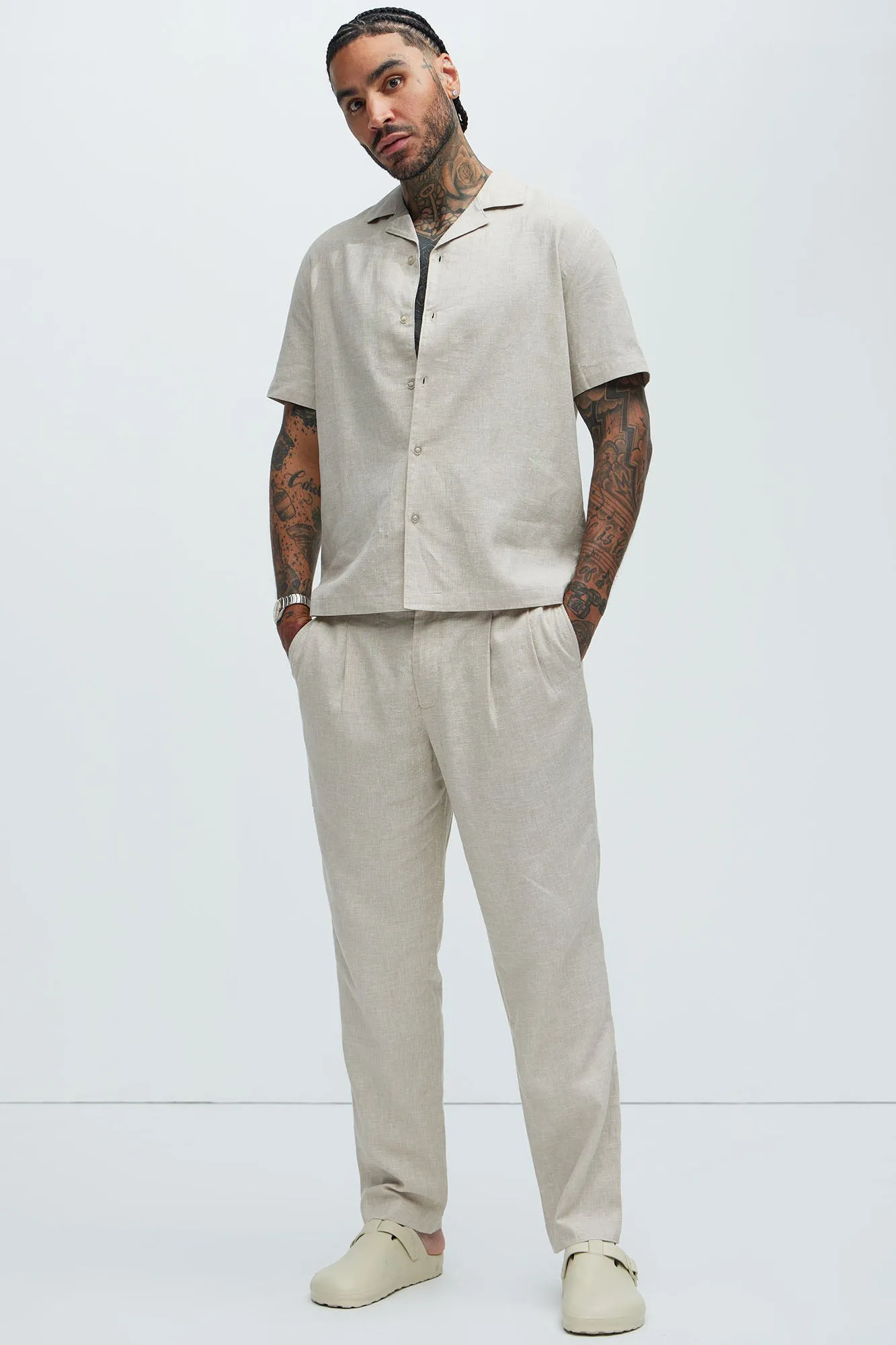 Bahamas Straight Pleated Linen Trousers - Stone