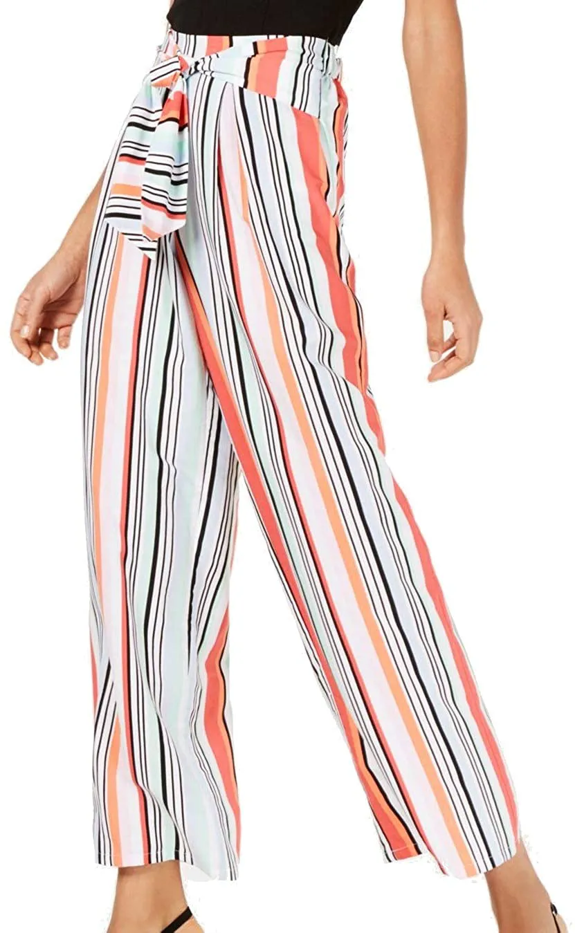 Bar III Womens Striped High Rise Wide Leg Pants