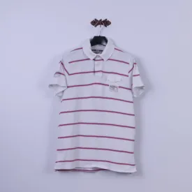 Ben Sherman Mens XL (L) Polo Shirt White Cotton Striped Eyre Street Hill Top