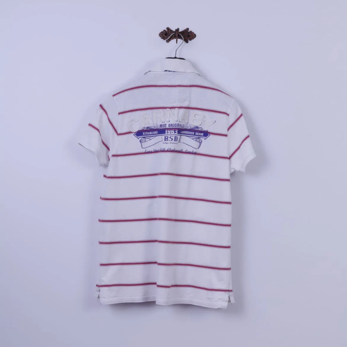 Ben Sherman Mens XL (L) Polo Shirt White Cotton Striped Eyre Street Hill Top