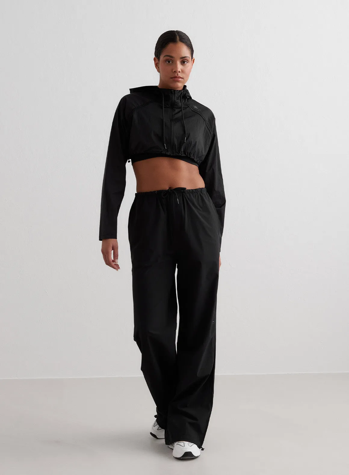 Black Windbreaker Plain Parachute Pants