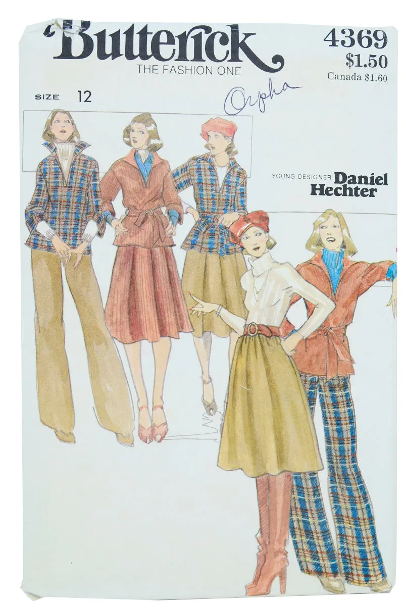 Butterick 4369 Vintage 1975 Top Skirt Pants & Belt Sewing Pattern