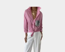 C1. Parisian Rose and silver Linen Long Sleeve Shirt - The St. Barths