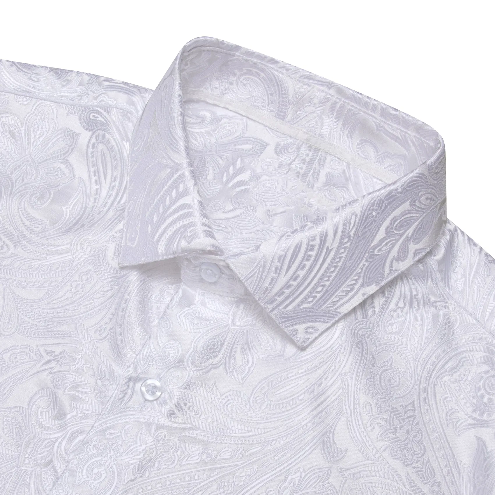 Classic White Paisley Silk Formal Casual Dress Men's Long Sleeve Shirt