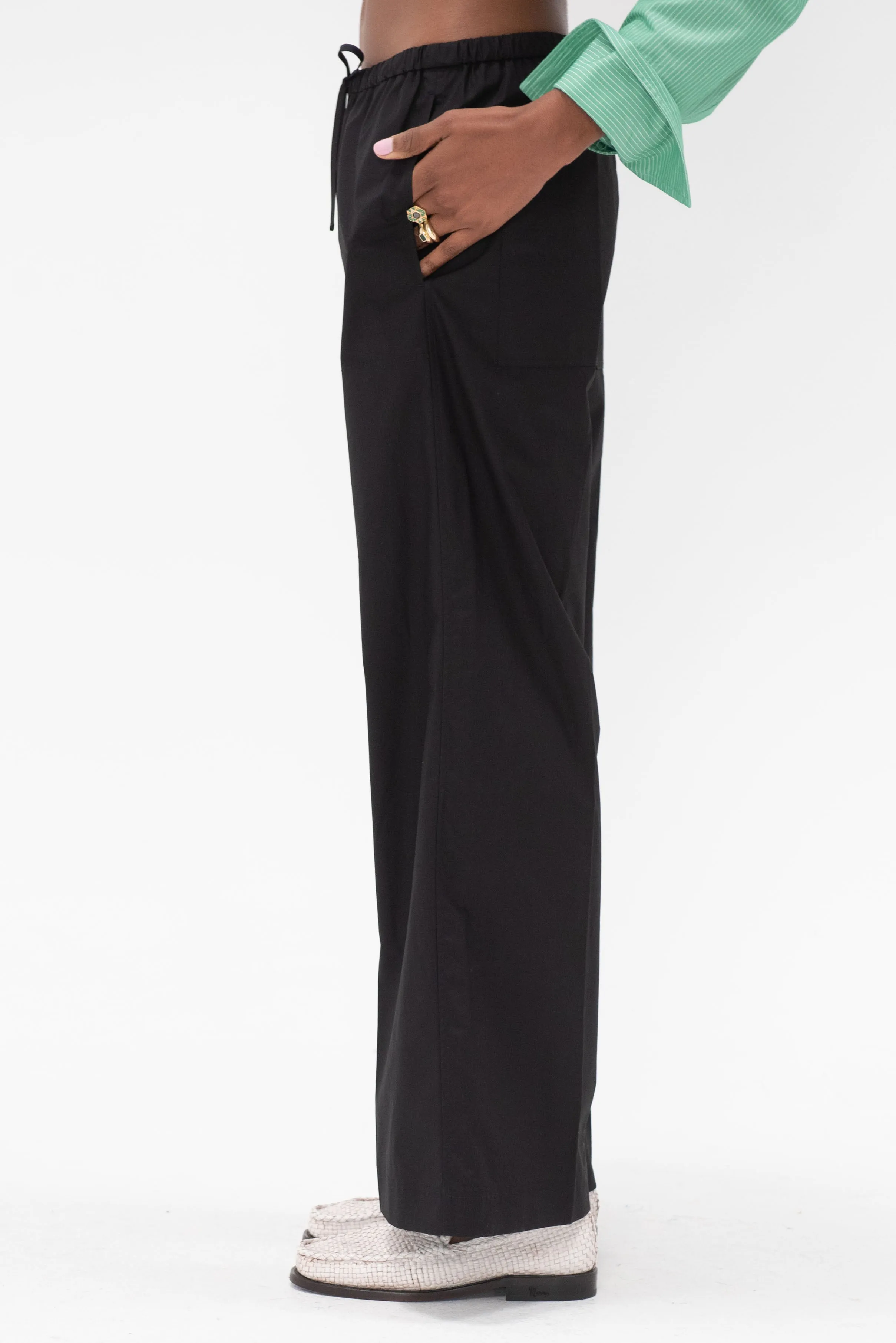 Cotton Drawstring Trousers, Black