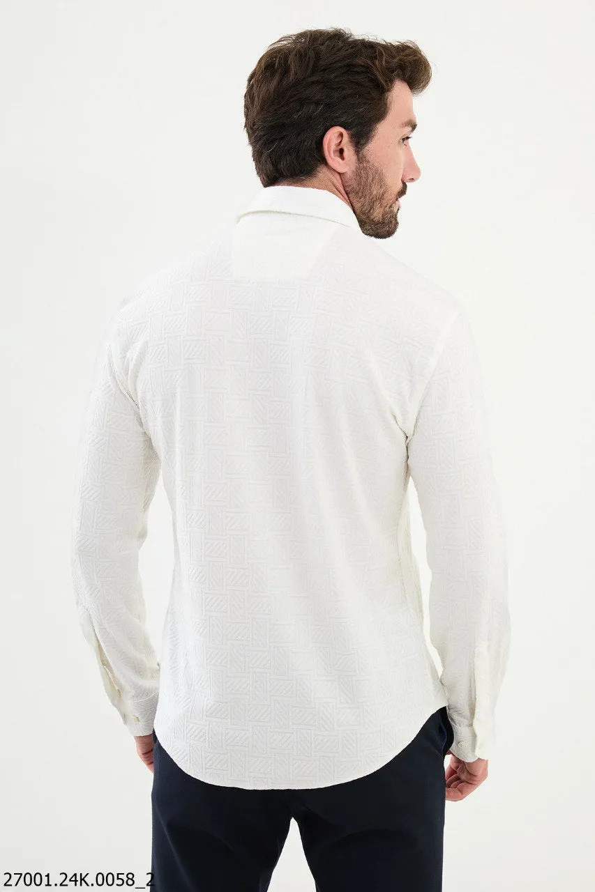 Crisp White Men's Textured Shirt.