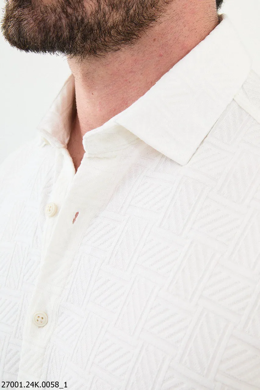 Crisp White Men's Textured Shirt.