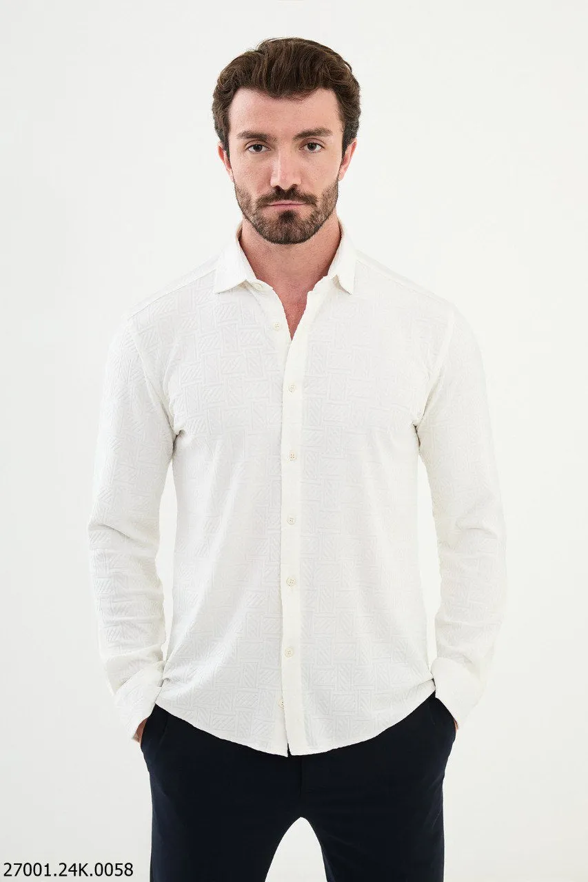 Crisp White Men's Textured Shirt.