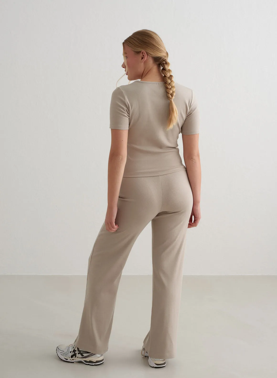 Dark Clay Ease Ribbed Wide Pants