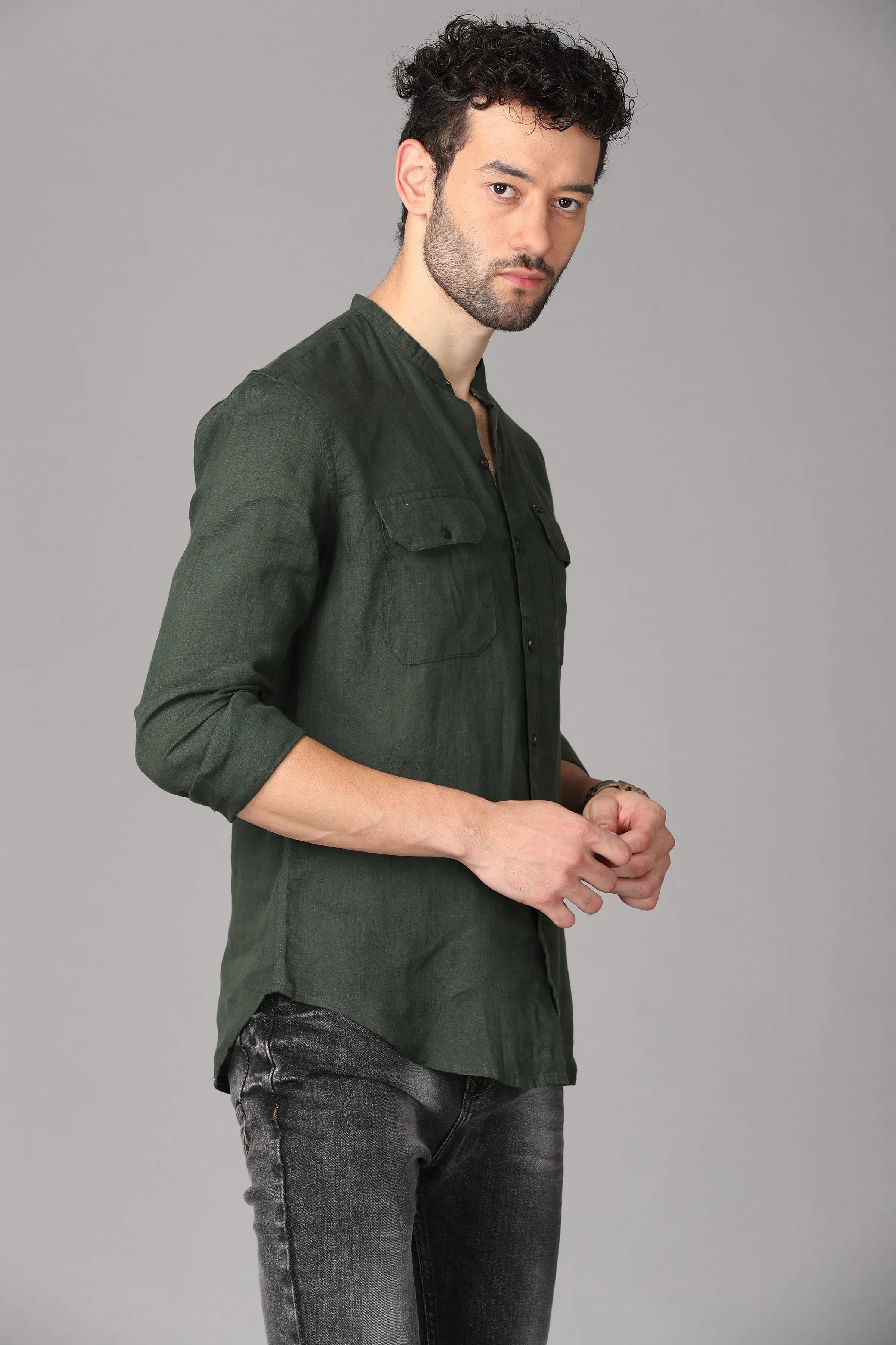 Dark Green Linen Shirt