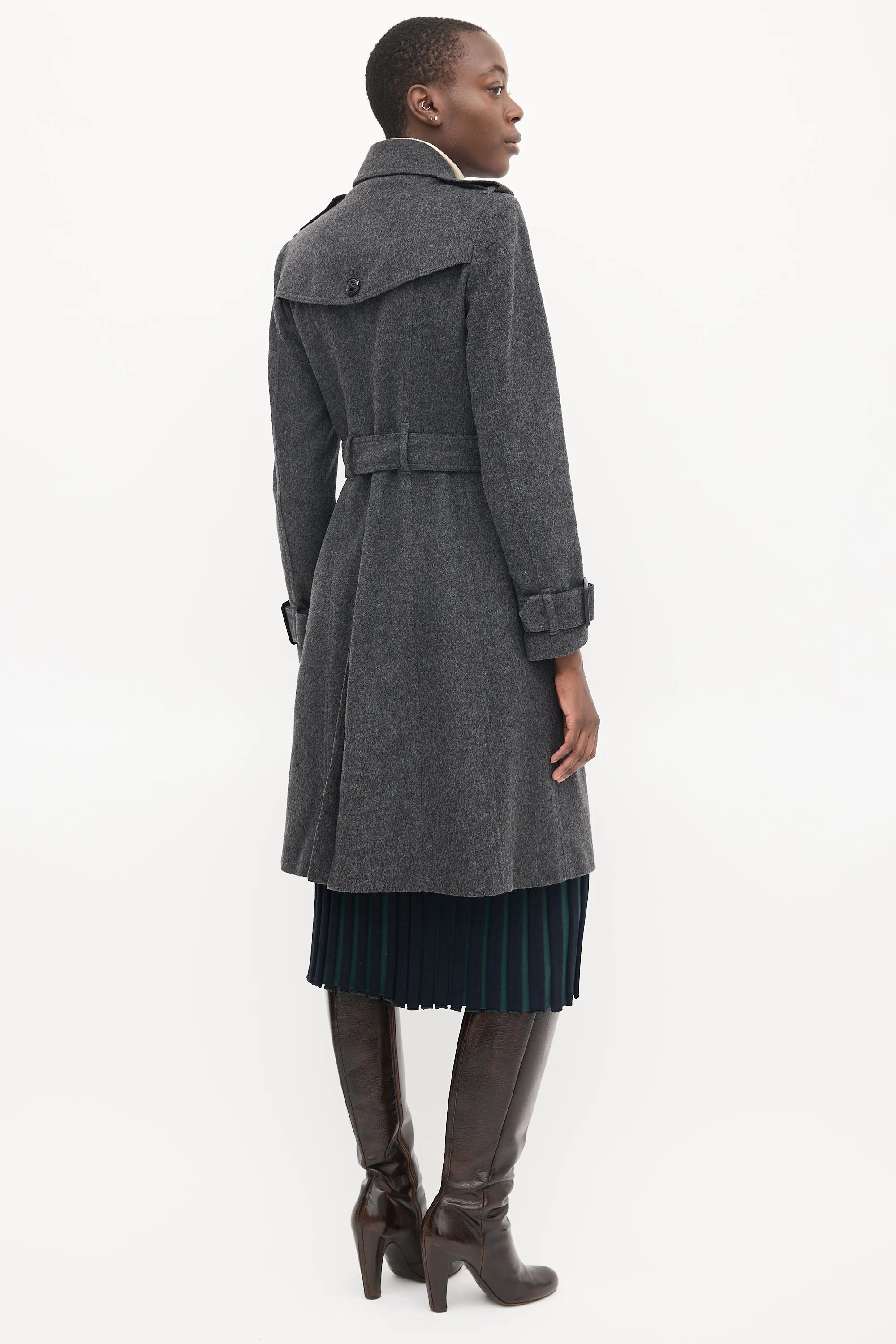 Dark Grey Wool Double Breasted Trench Coat