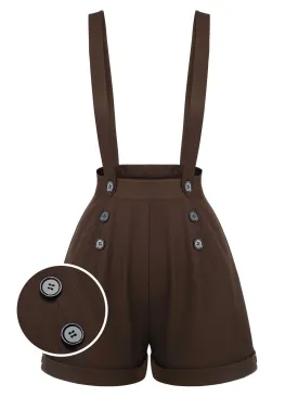 Deep Brown 1940s Buttons Overalls Shorts