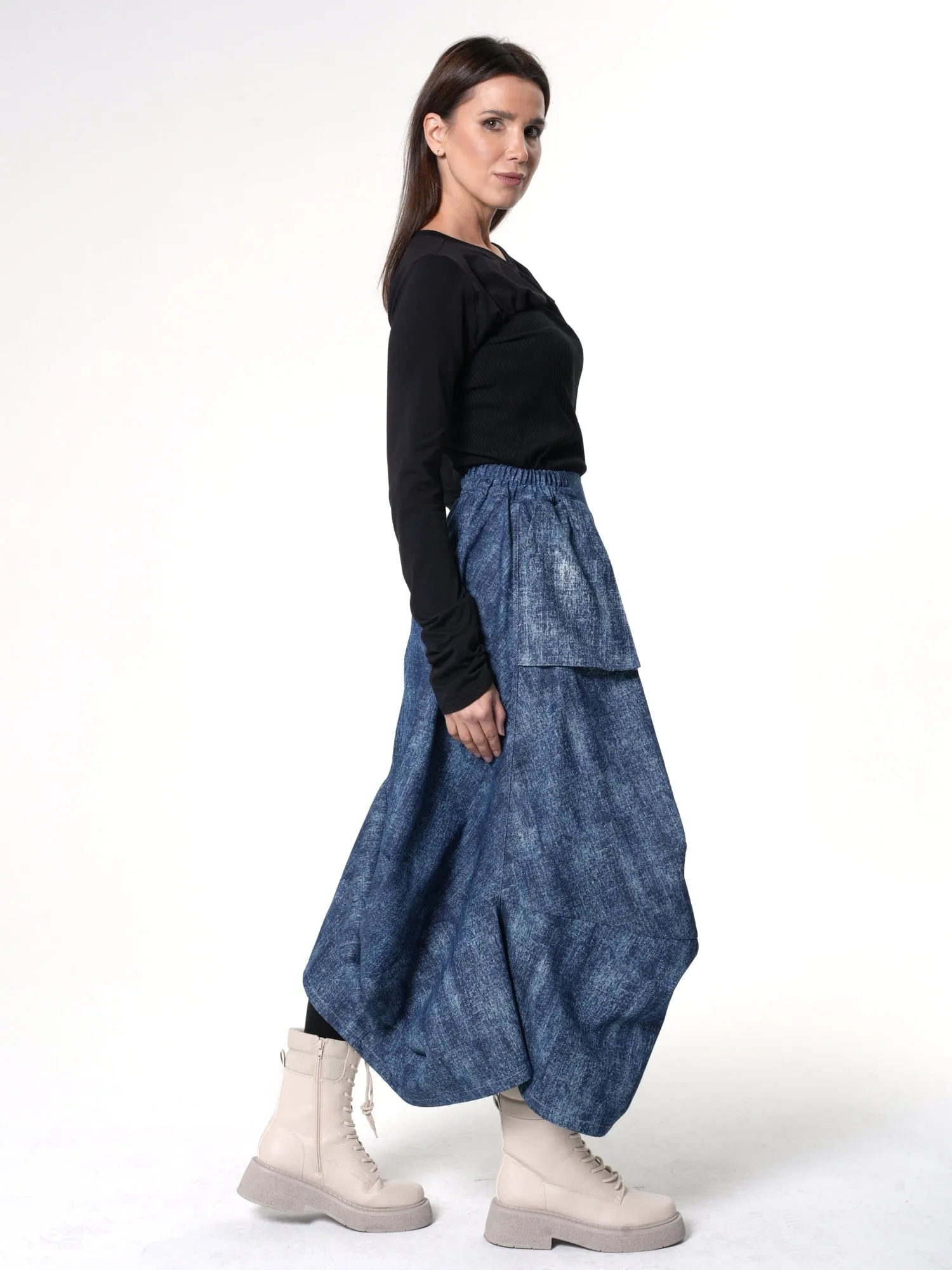 Denim Skirt with Draped Details