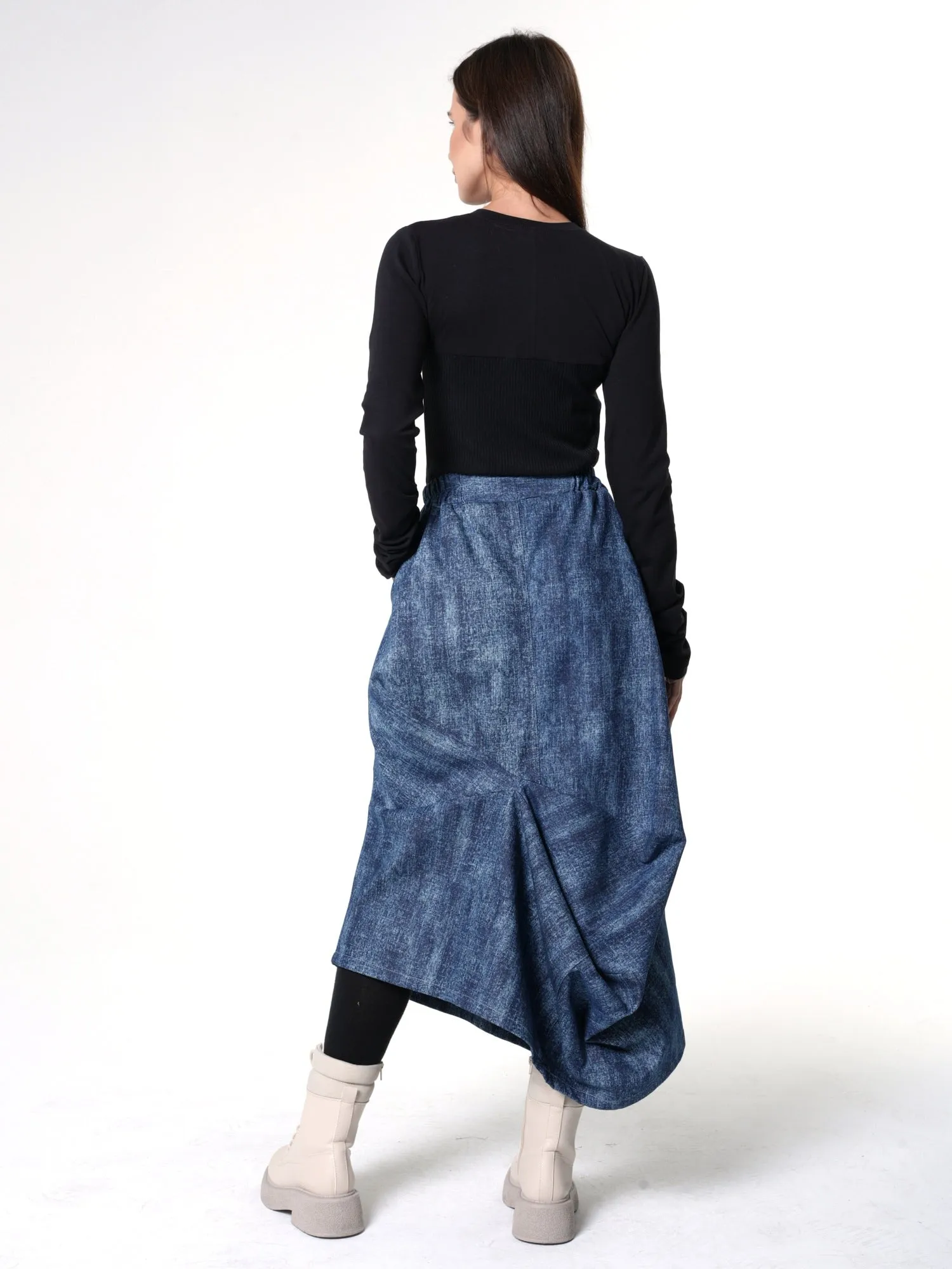 Denim Skirt with Draped Details