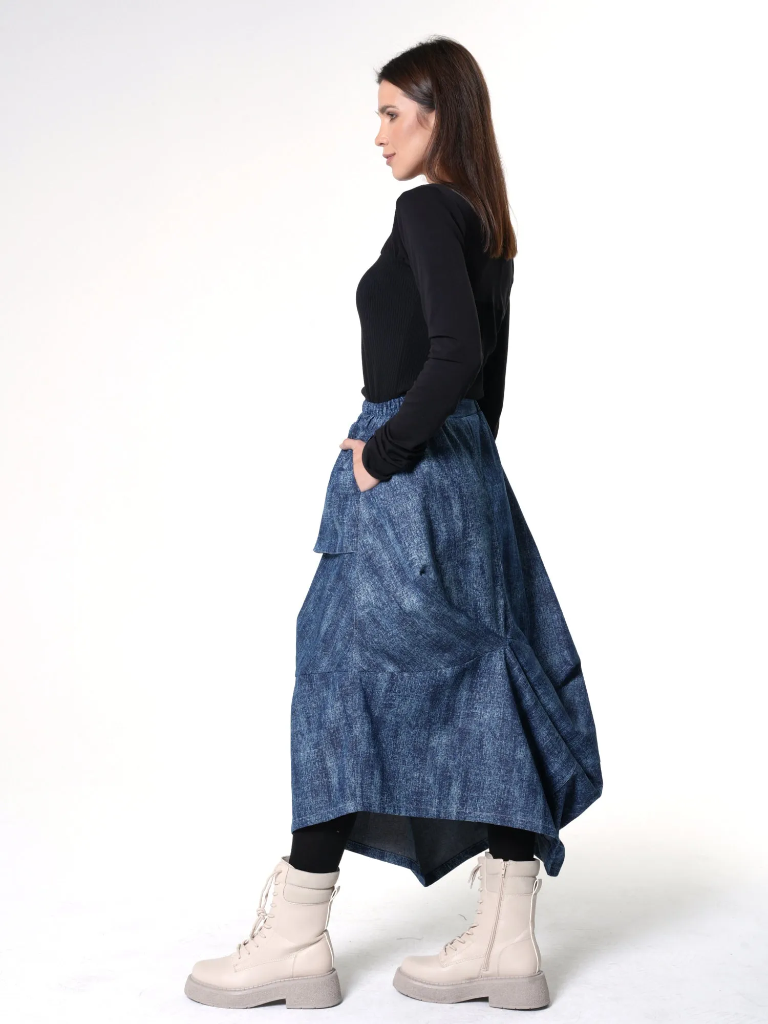 Denim Skirt with Draped Details