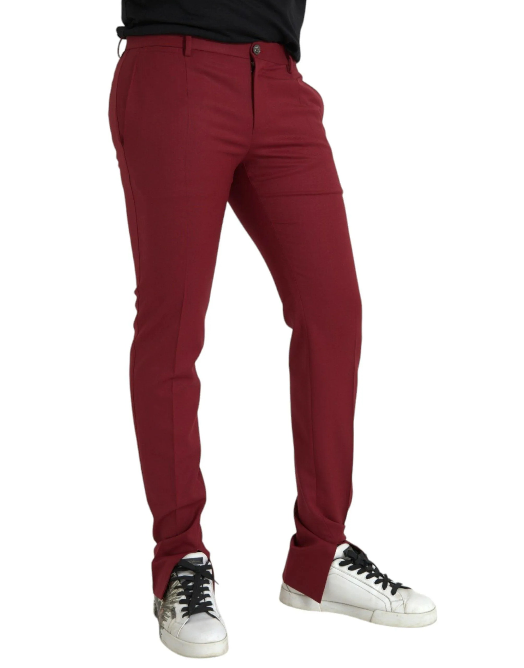 Dolce & Gabbana Red Wool Men Slim Fit Pants