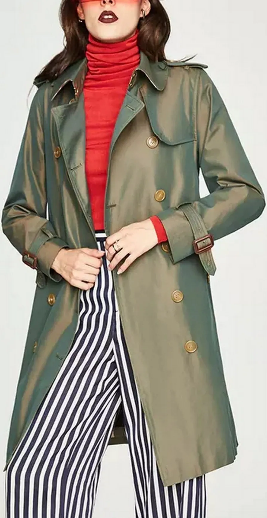 Double-Breasted Trench Coat, Green