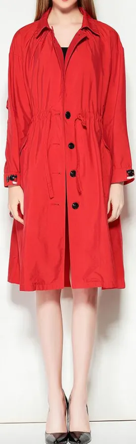 Draw-String Single-Breasted Trench Coat - Red or Dark Blue