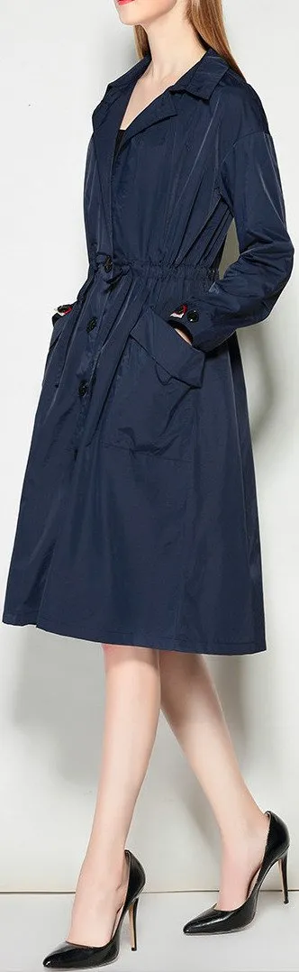 Draw-String Single-Breasted Trench Coat - Red or Dark Blue