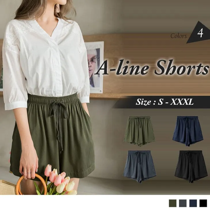 DRAWSTRING WAIST A-LINE SHORTS