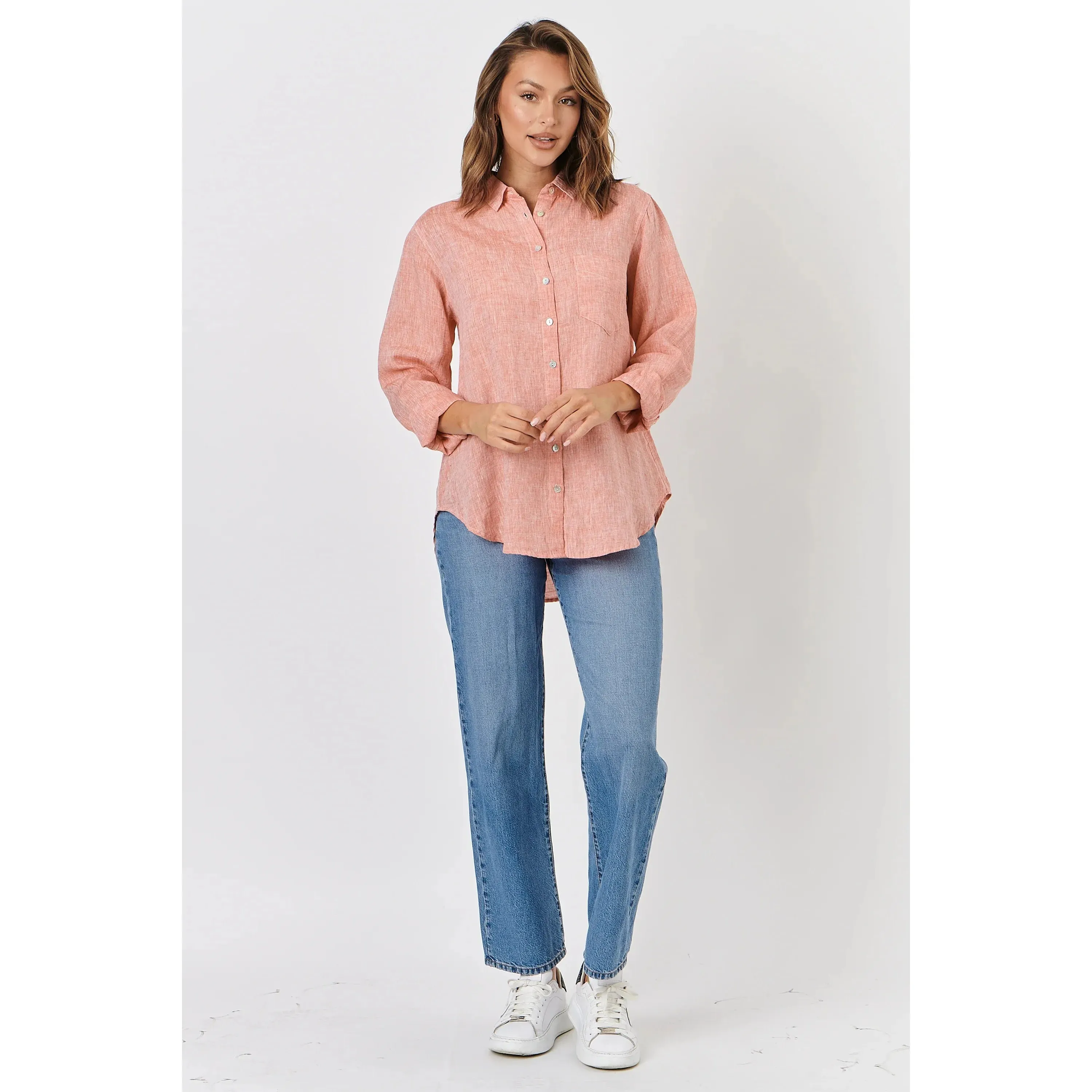 enveloppe - Linen Boyfriend Shirt Tangerine