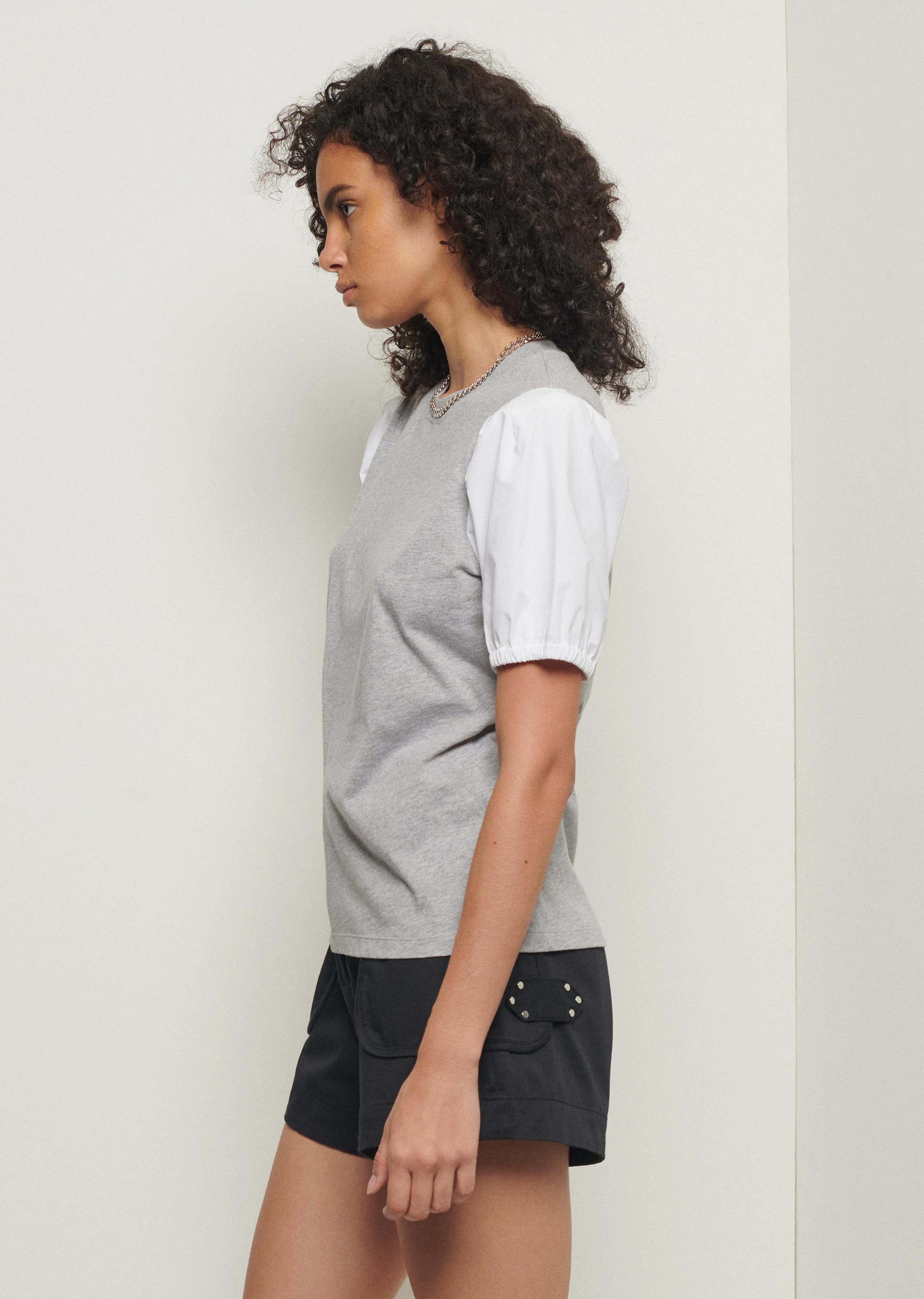 Eva Puff Sleeve T-Shirt - Grey Melange