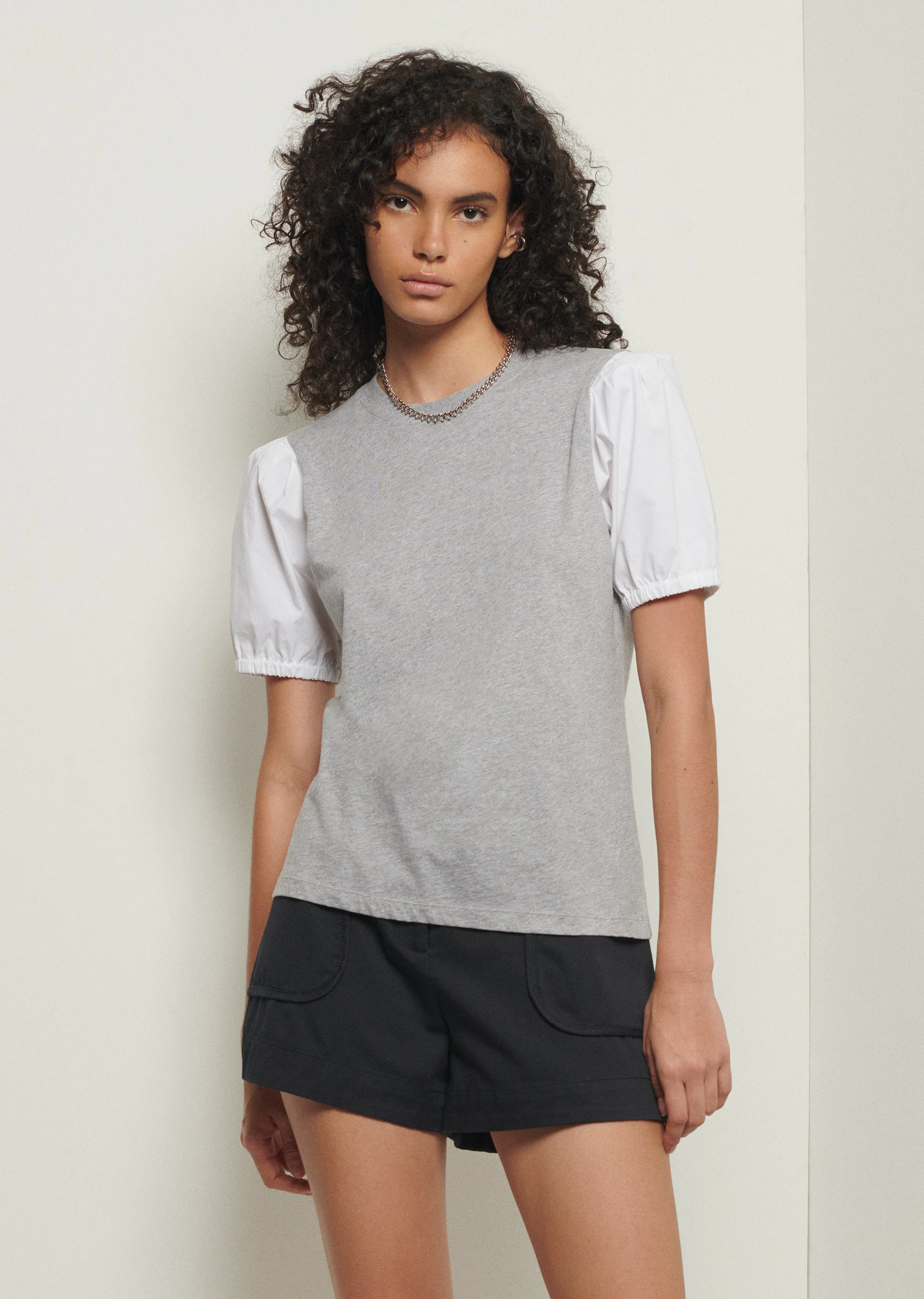 Eva Puff Sleeve T-Shirt - Grey Melange