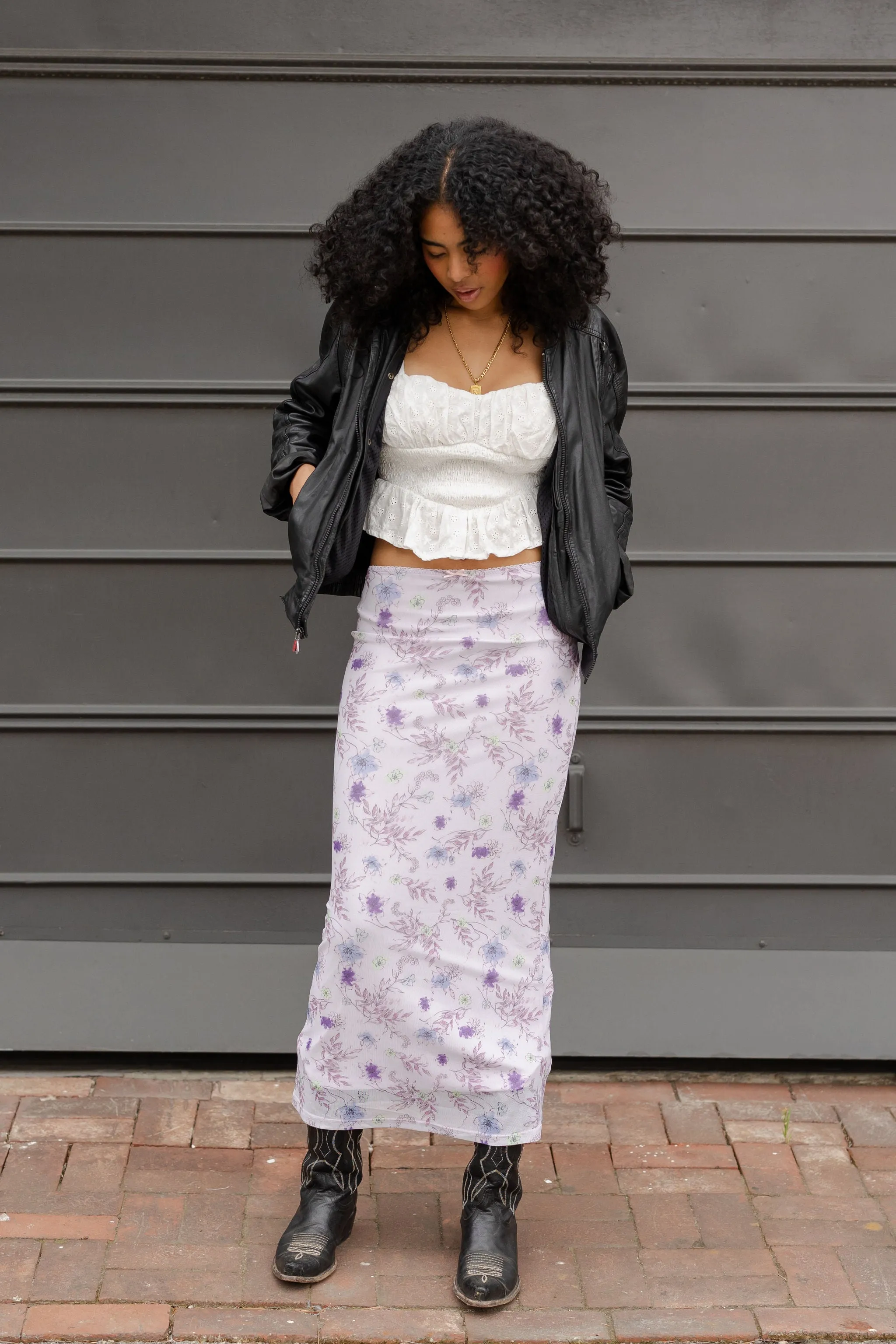 Floral Mesh Maxi Skirt