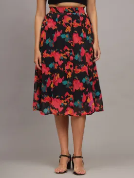 Floral Printed Georgette Knee-Length Flared Skirt