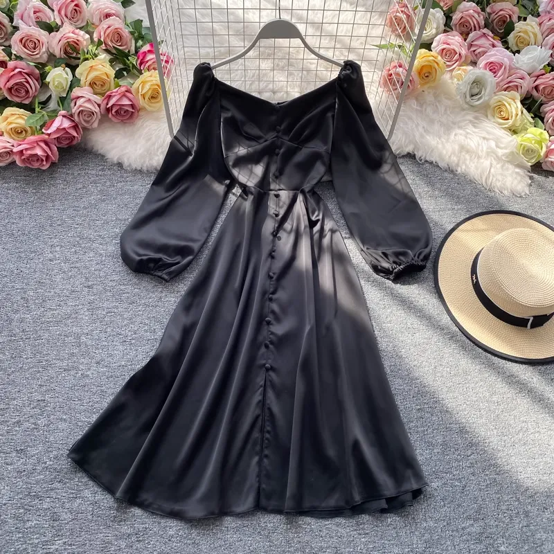 French Mid-length V-neck Dress Long Sleeve Summer Dress 960