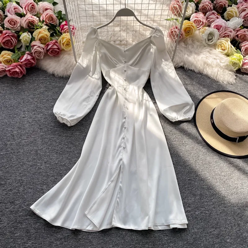 French Mid-length V-neck Dress Long Sleeve Summer Dress 960