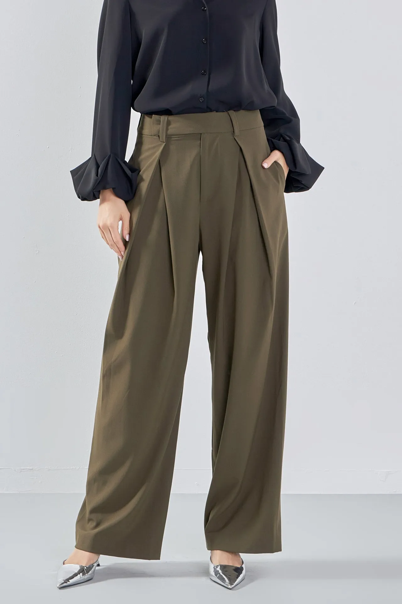 Front Pleat Wide Trousers