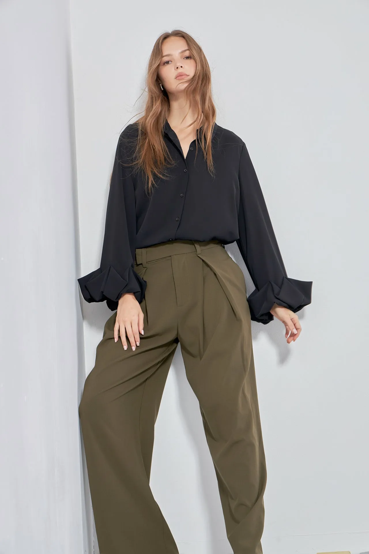 Front Pleat Wide Trousers