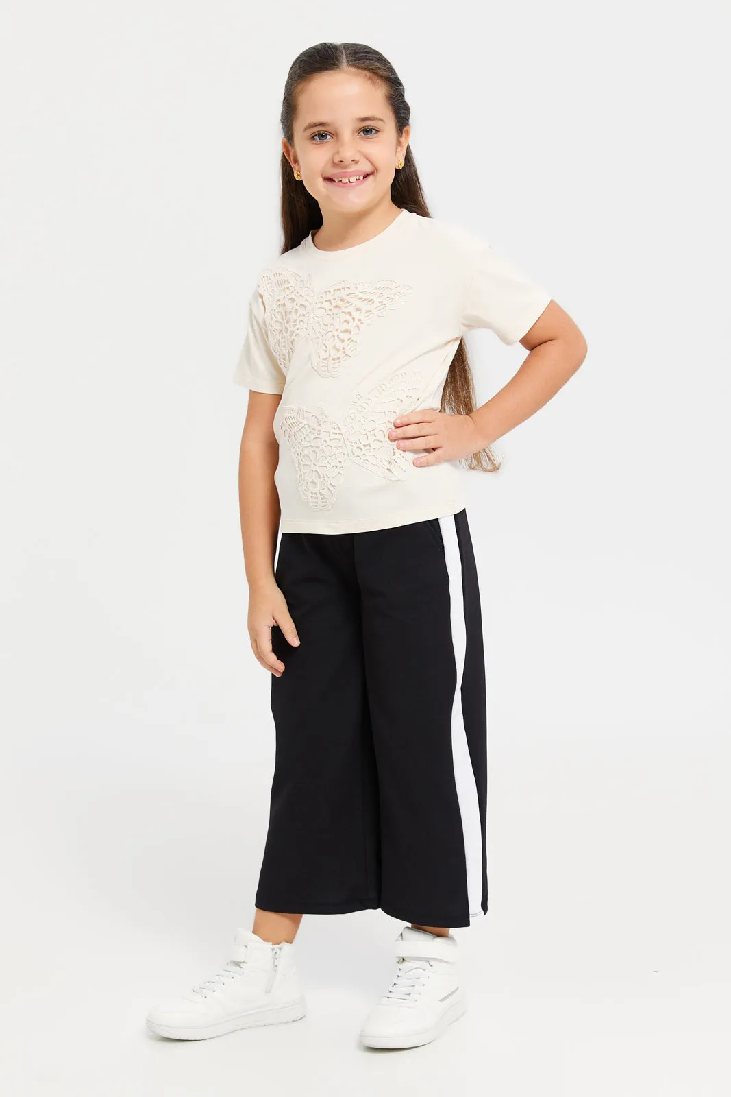 Girls Black Wide Leg Trousers