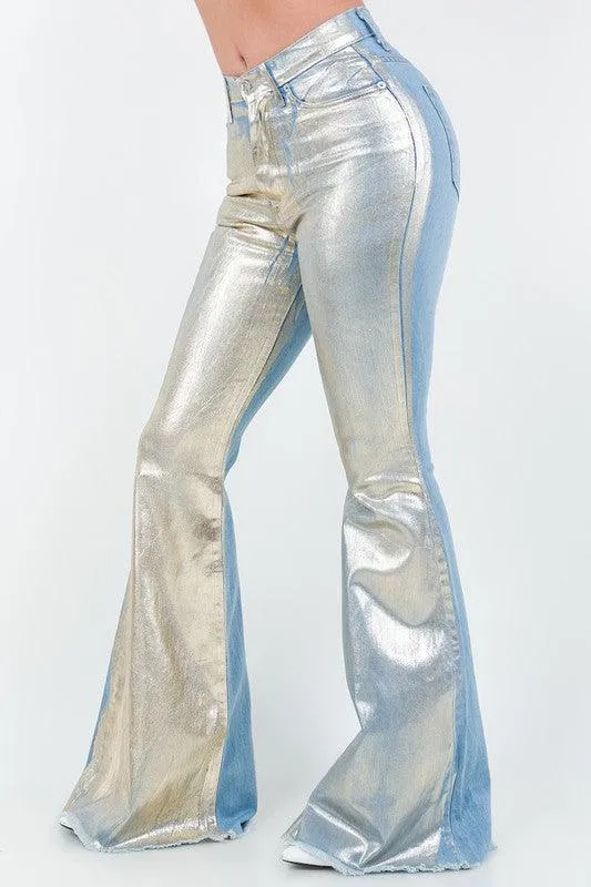 Gold Foil Denim Bell Bottom