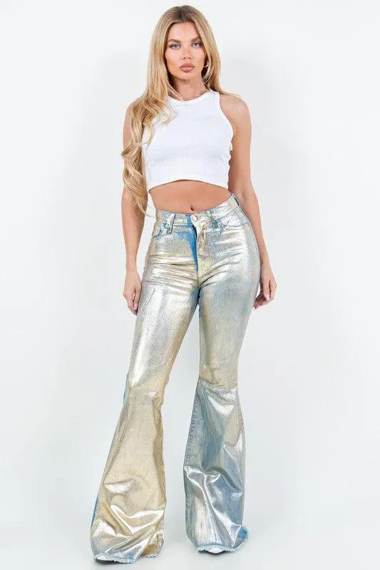 Gold Foil Denim Bell Bottom