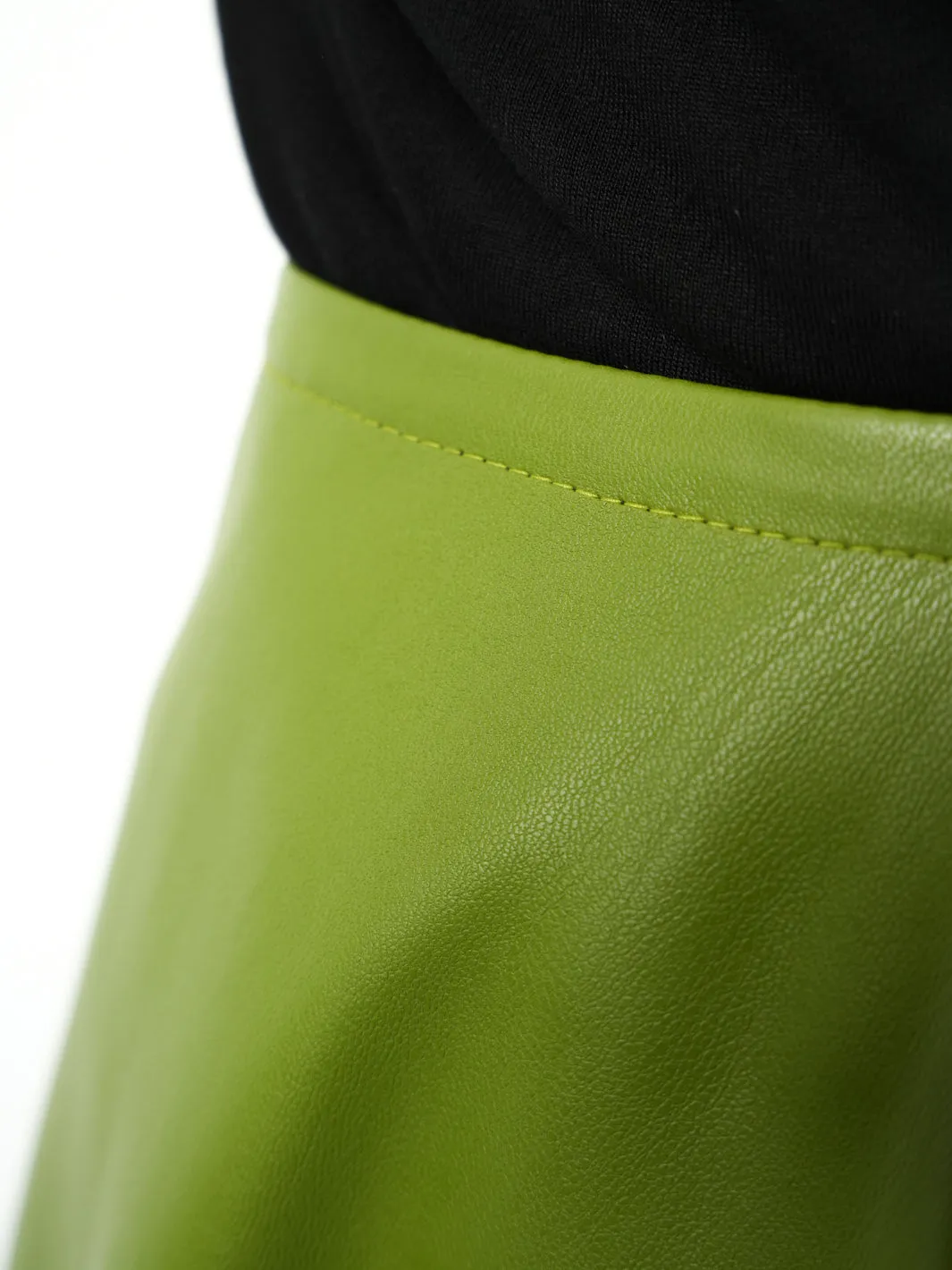 Green Vegan Leather Skirt with Black Tulle