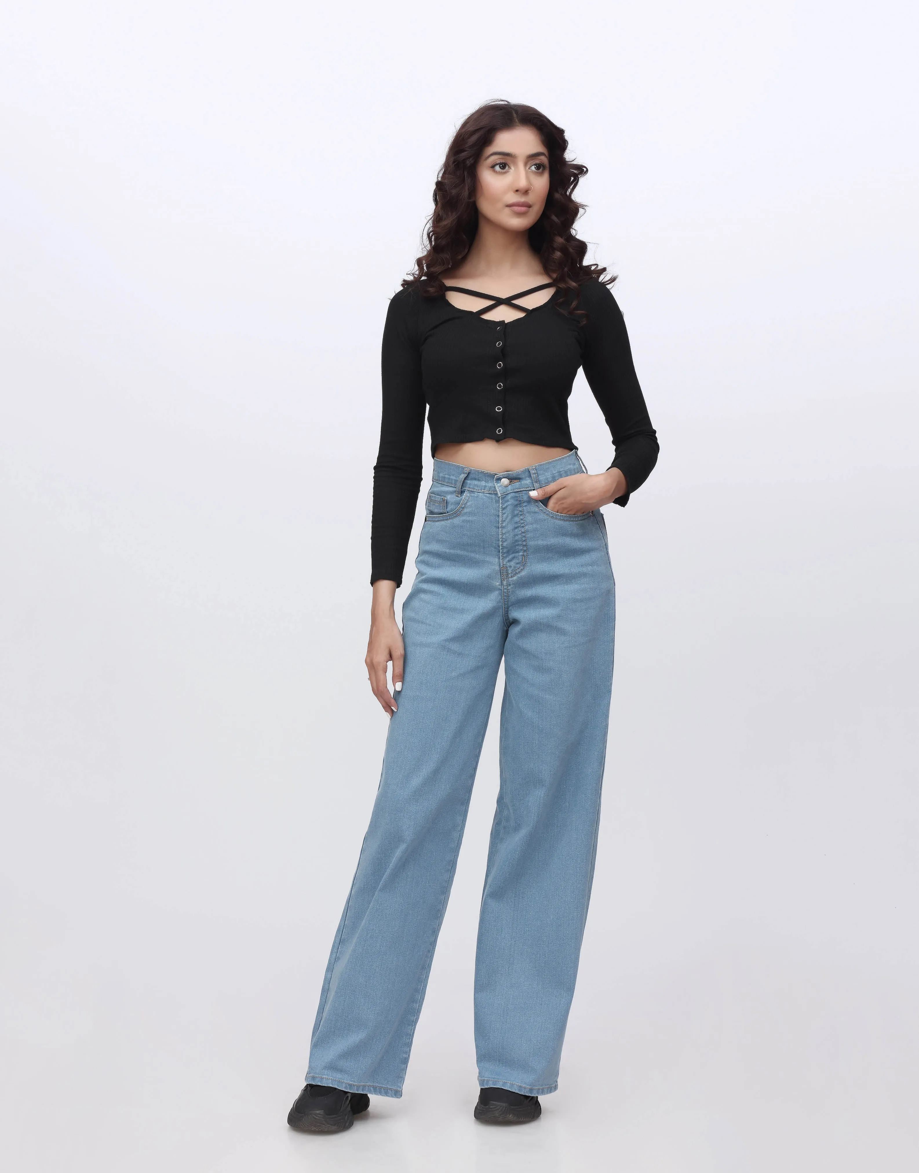 High Rise Wide Leg Jeans Medium Wash