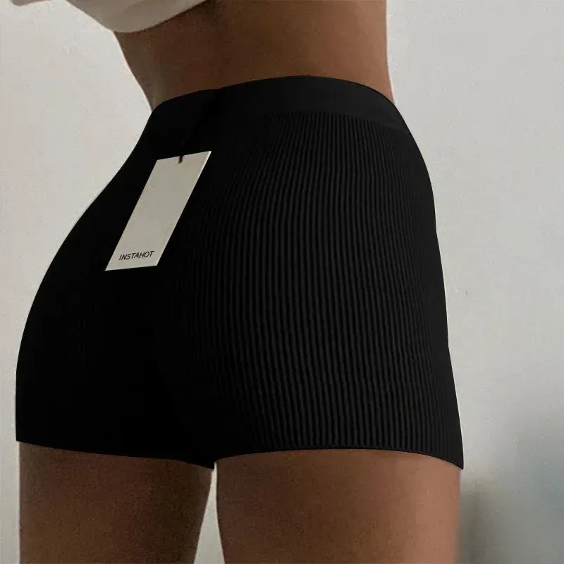 High Waist Stretched Summer Knitted Shorts Women Casual Mini Sexy Ribber Streetwear Basic Biker Shorts