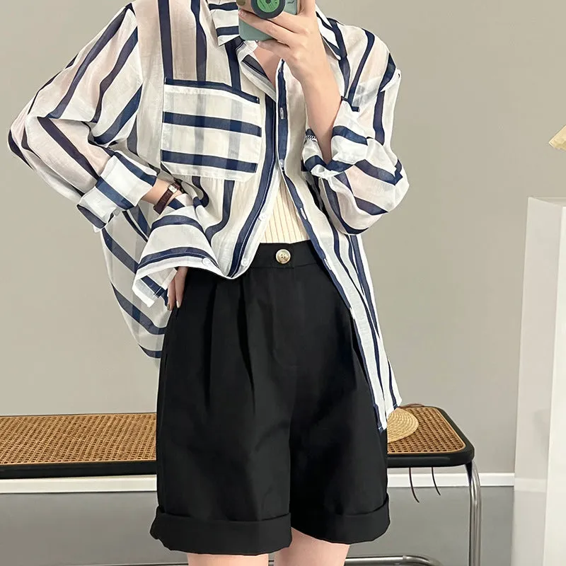 [Korean style] High Waist Pleated A-line Bermuda Shorts