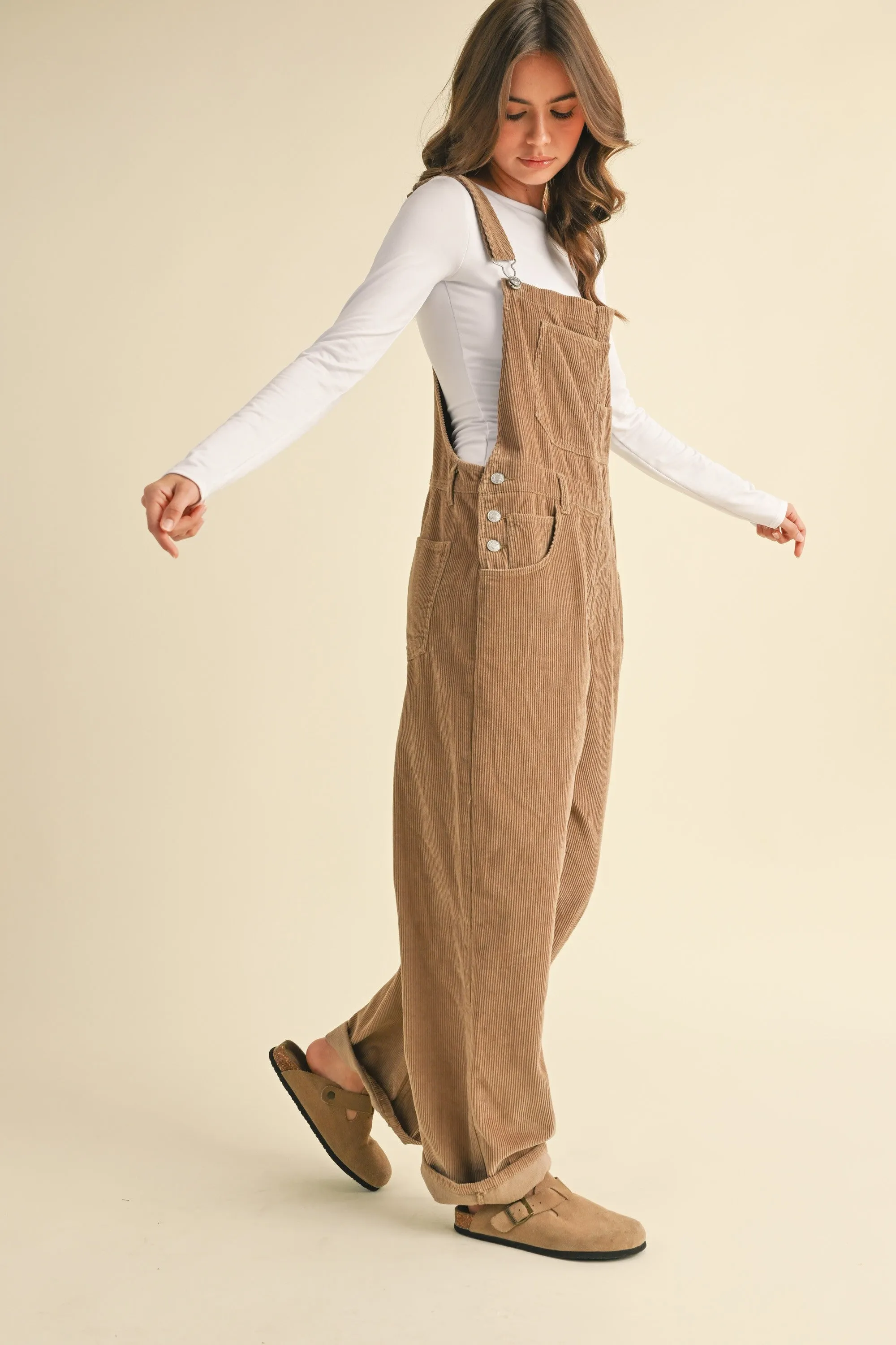 Landon Boyfriend Fit Corduroy Overalls: Khaki