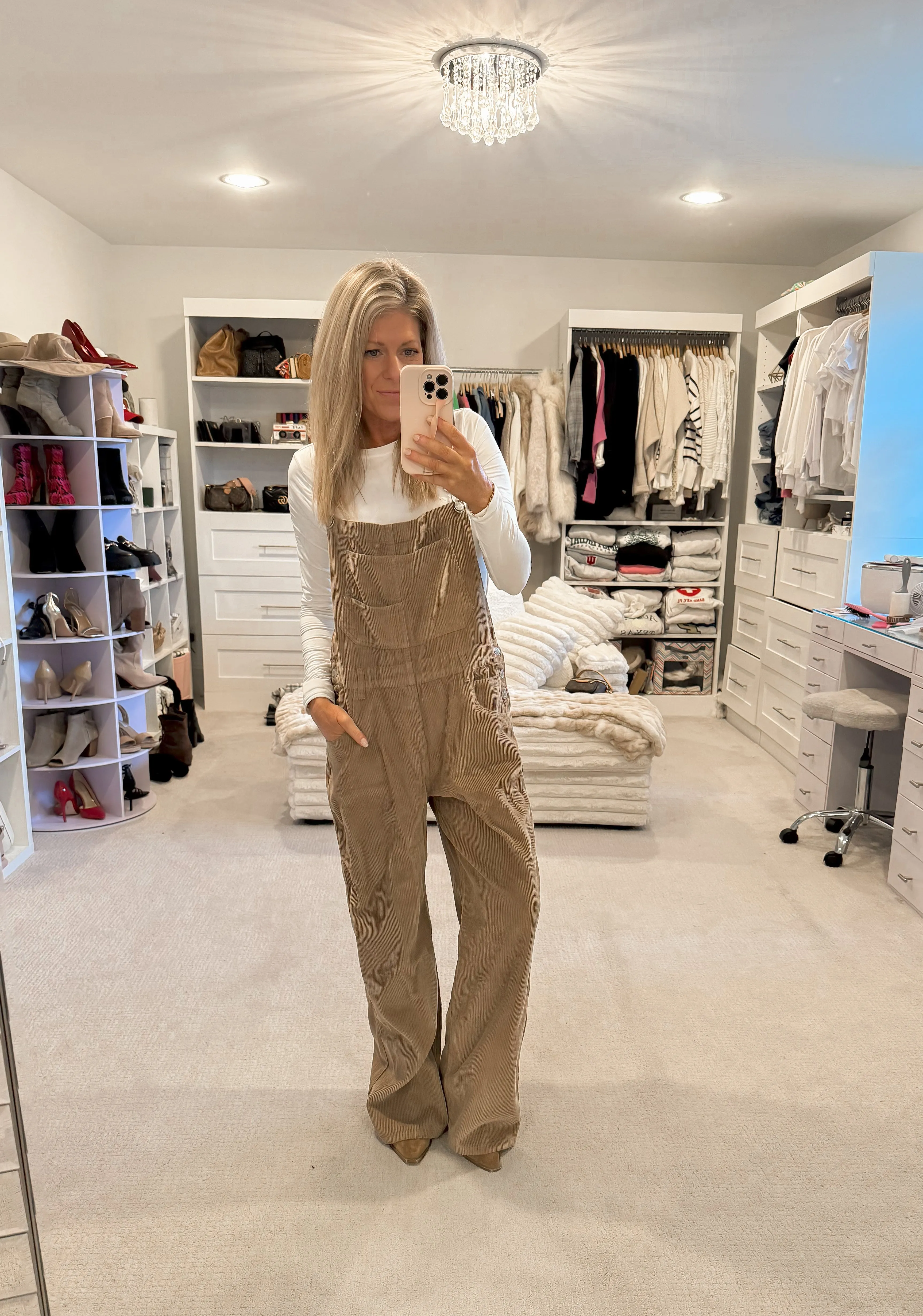 Landon Boyfriend Fit Corduroy Overalls: Khaki